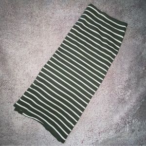 Olive green & white striped pencil skirt